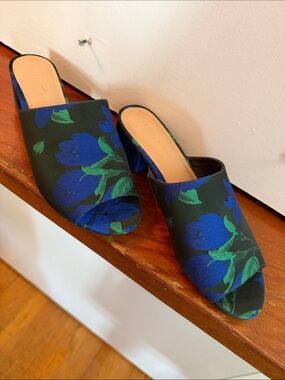 Kelly & Katie Blue and Green Floral Open-Toe Mules